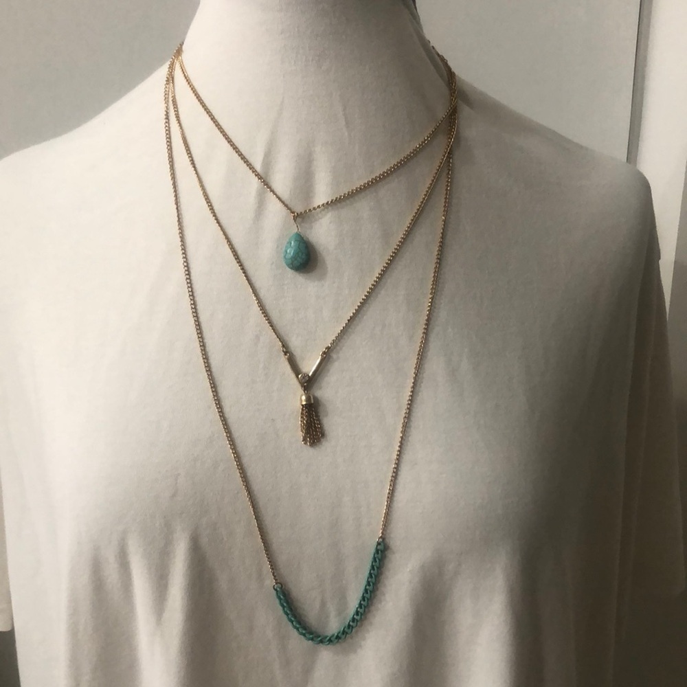 Decree 3 Gold layered necklace with turquoise pendant